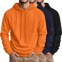 August Alley 3 Pcs Mens Big and Tall Hoodies Long Sleeve Pullover Lightweight Hooded Loose Drawstring Athletic Sweatshirts (XX-Large, Black, Navy Blue, Orange)