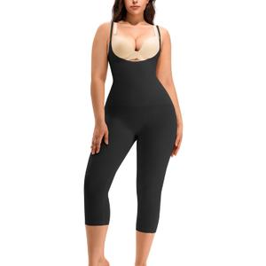 Open Bust Tummy Control Shapewear Bodysuits for Women Compression Full Body Seamless Butt Lifting Capri Body Shaper (Small, Black)