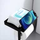 Toilet Paper Holder Stand with Phone Shelf, Rustproof Free Standing Toilet Paper Stand for 4 Rolls, Toilet Roll Dispenser Storages for Phones, Wipe, Wallet and Small Items, Black