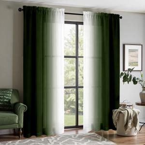 Olive Green Curtains 84 Inches Long for Bedroom Light Filtering Privacy Semi Sheer Curtains Modern Farmhouse Decor Dark Green and White Ombre Curtain for Living Room 2 Panels 52x84