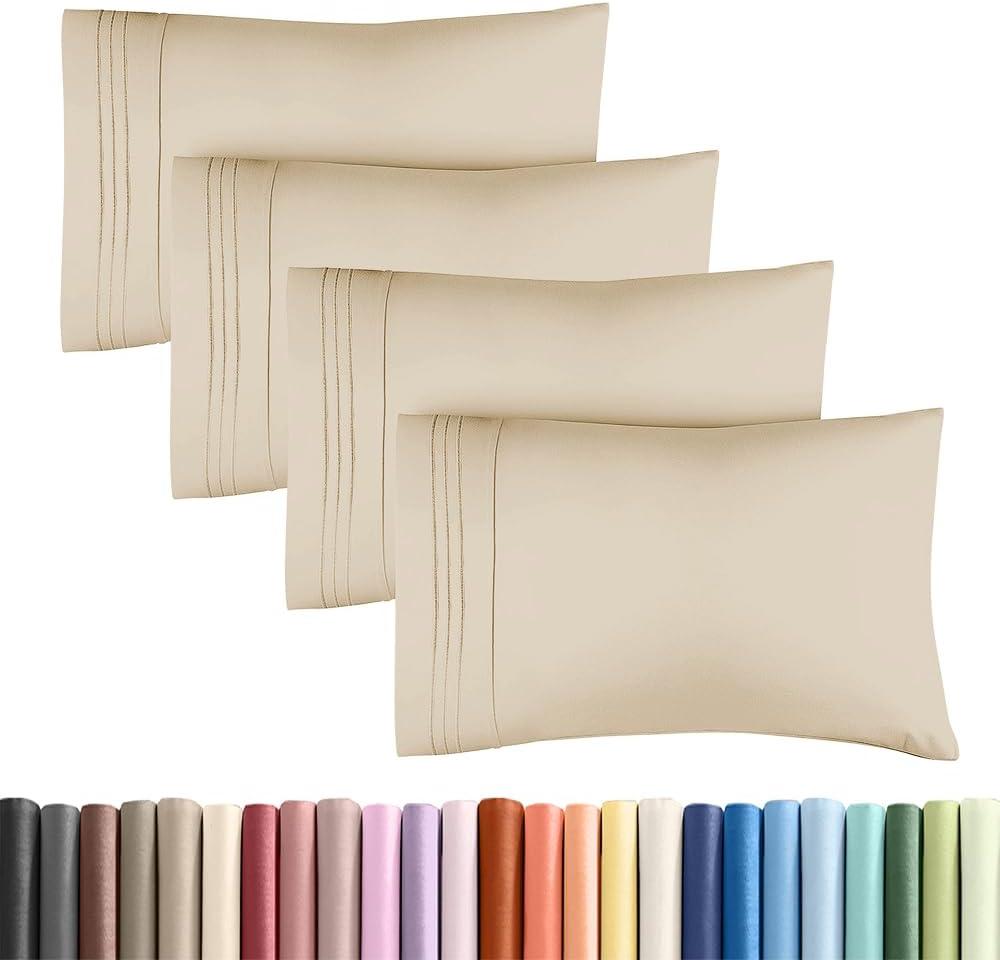 Standard Pillow Cases Set of 4 - Ultra Soft Hotel Quality Pillowcase Covers - Comfy Cozy Bedding for Women, Men, Kids & Teens - Machine Washable Pillow Protectors - 4 Piece Set - Standard Size Wheat