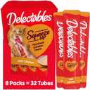 Delectables Squeeze Up Creamy Squeezable Puree, Lickable Wet Cat Treats, Grain Free, No Added Fillers, No By-Products, No Added Preservatives, 0.5 Ounces Tube Chicken Flavor, 32 Tubes Total