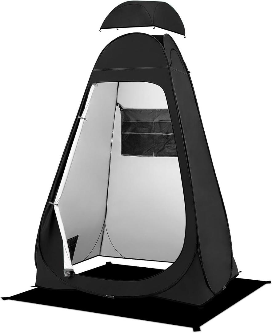 BRIAN & DANY Pop Up Shower Tent, Portable Privacy Camping Changing Tent, Camp Toilet Bathroom Pod with Rain Shelter & Windows, UPF 50+ & Waterproof, 47.2" x 47.2" x 74.8" (Black)