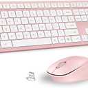 LeadsaiL Pink Wireless Keyboard and Mouse Combo, Full-Sized Ergonomic Computer Keyboard, 2.4GHz Cordless Keyboard Silent Mouse Set with 2-in-1 USB Receiver, 12 FN Shortcuts for Windows Laptop, PC/Mac