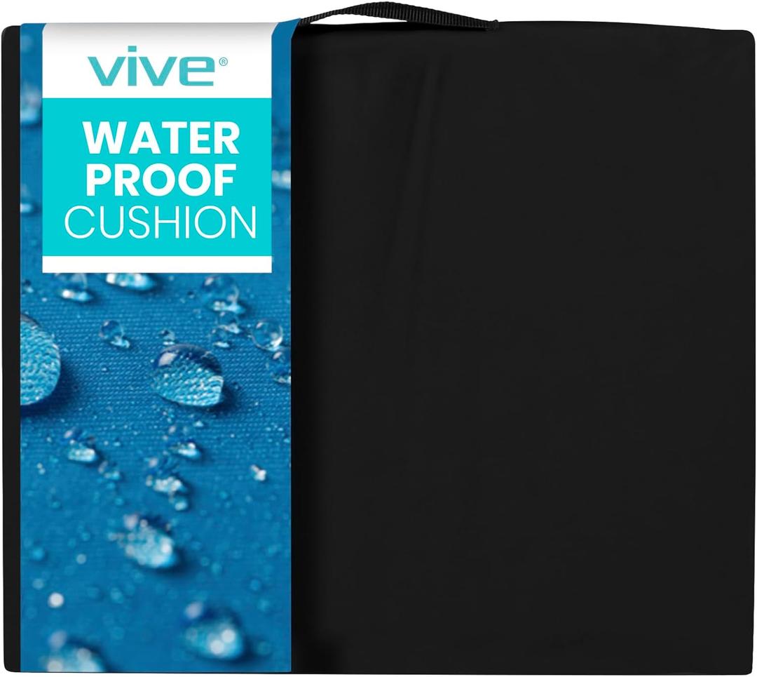 Vive Waterproof Wheelchair Cushion for Pressure Relief (16"x16"x3") - Washable Cover Incontinence Protection for Elderly Adults & Seniors - Memory Foam Gel Pad for Recliners, Office Chairs, Car, Travel (16" x 16", Black)