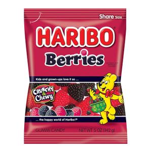 HARIBO Gummi Candy, Berries Gummy Candy, 5 Ounce Share Size Bags (Pack of 12) Delicious Soft & Crunchy, Chewy Sweet Snacks, Red & Black Berry Fruit Flavor, BEST BY 06/2026