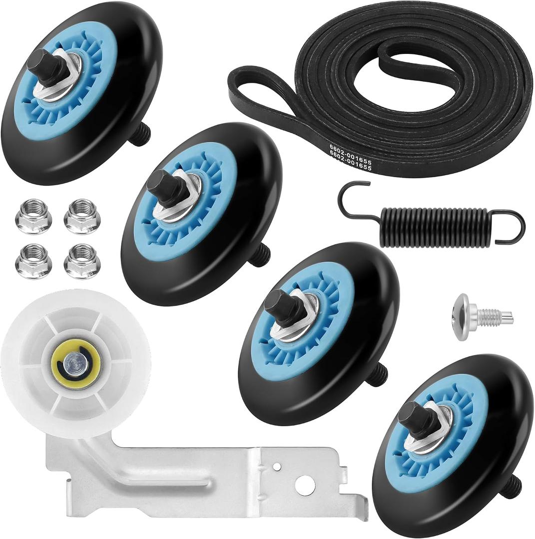 DC97-16782A Dryer Parts Fit for Samsung Dryer Roller Replacement kit DV45H7000EW/A2 DV42H5000EW/A3 Includes DC97-16782A Dryer Roller 6602-001655 Dryer Belt DC93-00634A Idler Pulley