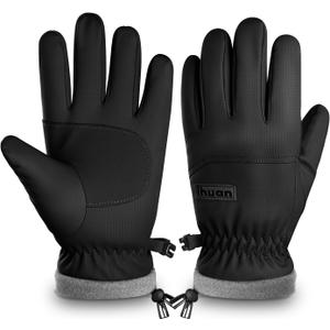 ihuan Kids Winter Waterproof Ski Gloves, Snowboarding Touchscreen Snow Cycling Running Gloves for Boys Girls (L9-10, Dark Black)