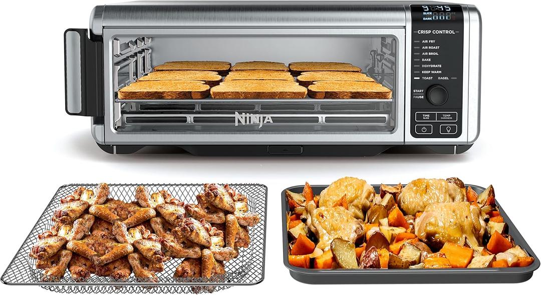 Ninja Digital Air Fry Countertop Oven, 8-in-1 Functionality, 1800W, Flip-Up Design, XL Capacity, Air Fry Basket, Wire Rack & Crumb Tray, Silver, SP101