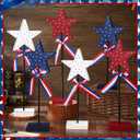 Briwooody 6 Pcs 4th of July Decoration Wooden Sign Retro Red White Blue Star Patriotic Tabletop Centerpiece Memorial Day Tiered Tray Decor for Veterans Independence Day Home Office