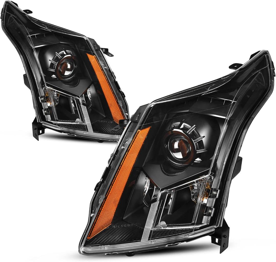 AUTOSAVER88 Headlight Assembly Compatible with 2010-2016 Cadillac SRX 2010 2011 2012 2013 2014 2015 2016 Headlights Replacement Black Housing Clear Lens