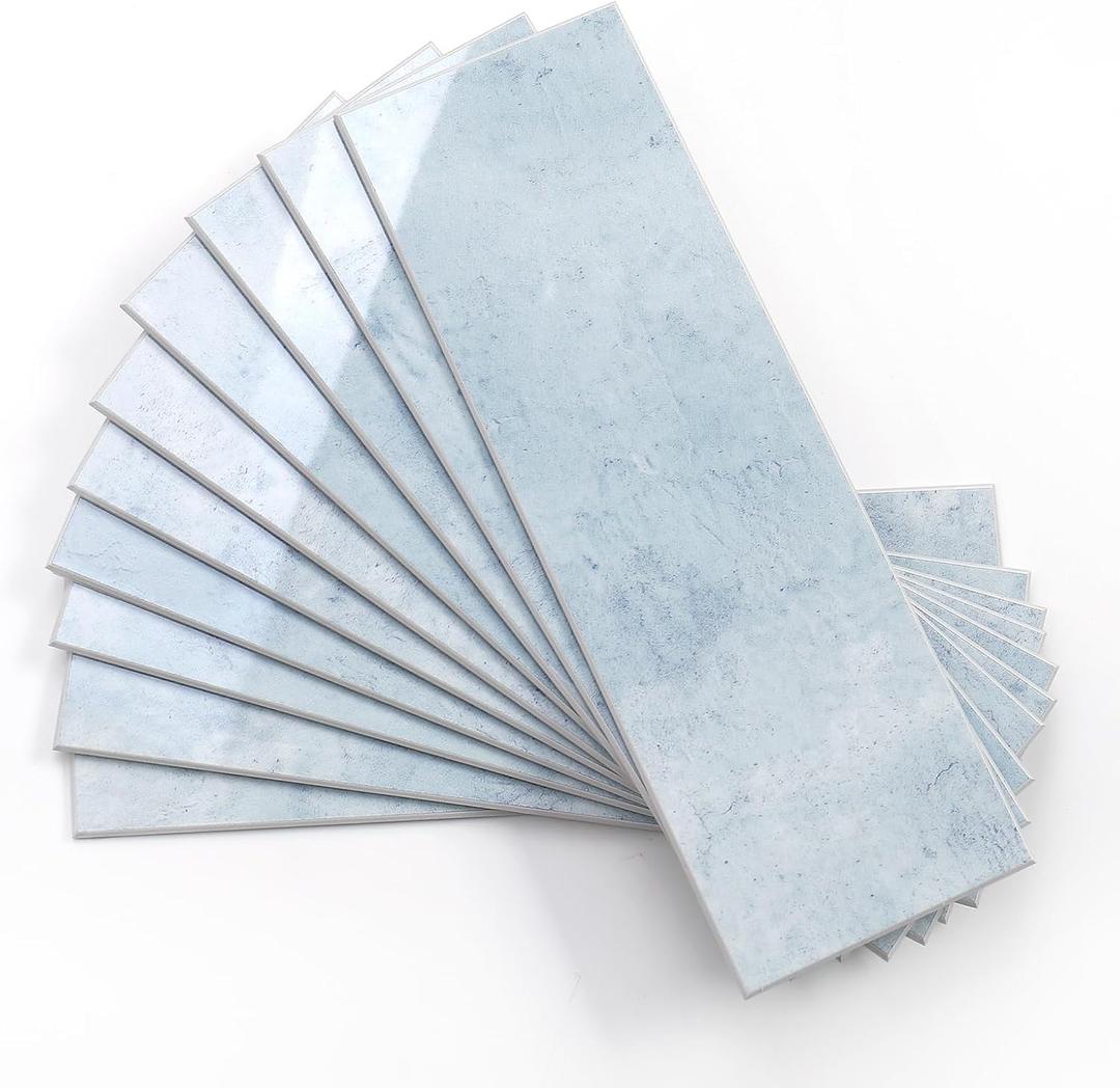 Tilingview 30 PCS Peel and Stick Backsplash Tile for Kitchen/Bathroom/Living Room, 3"x 9" Self-Adhesive Subway Tile for Backsplash, Imitation Glazed Tiles/Handmade Tiles (Glossy Pastel Blue)