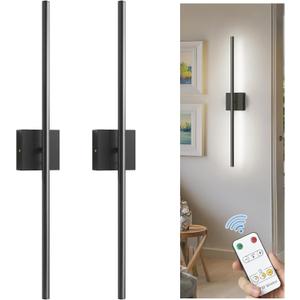 L LOHAS LED Battery Operated Wall Sconces Set of 2, Battery Wall Sconce 10000mAh, Black Rechargeable Sconces 6000K, 28.3 Inch Wireless Wall Lights, Sconce Wall Decor for Bedroom, Living Room