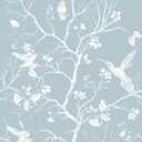 VEELIKE Vintage Blue Cherry Blossom Bird Wallpaper Peel and Stick Chinoiserie Wallpaper for Bedroom Nursery 17.7''x354'' Removable Self Adhesive Blue Floral Wall Paper for Bathroom Living Room Decor
