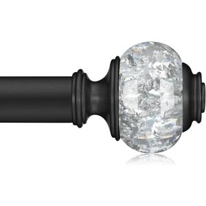 Black Curtain Rods for Windows 48-84 Inch, 6/8 Inch Adjustable Telescoping Drapery Rod with with Translucent Gold Foil Finials, Decorative Single Curtain Rod Set for Bedroom Living Room