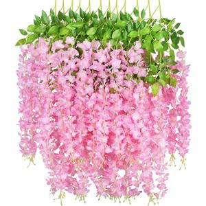 GPARK 12 Pieces/Each 45 inch / 3.7 ft Wisteria Artificial Flower Bushy Silk Vine Ratta Hanging Garland Hanging for Wedding Party Garden Outdoor Greenery Office Wall Decoration Pink