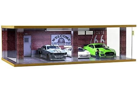 1/ 24 Scale Die-cast Car Garage Display Case with Clear Acrylic Cover and LED Lighting for 4 Parking Space (1:24-4 Parking Route 66)