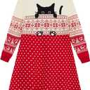 Funnycokid Little Girls Christmas Dress Xmas Knitted Sweater Dress Long Sleeve, 4-5T, A1 Christmas Cat
