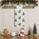 Green Christmas Tree Kitchen Towels, Coquette Pink Bow Christmas Dish Tea Towel for Kitchen, Preppy Girly Xmas Tree Decorative Hand Towels for Bathroom, 16x24 Inches