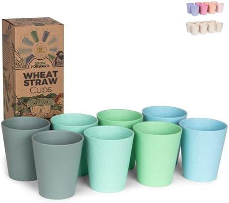 Grow Forward Premium Plastic Kids Cups - 13 oz Unbreakable Wheat Straw Cups for Kids - Non Toxic BPA Free Drinking Glasses for Water, Smoothie - Small Dishwasher Safe Kitchen Tumblers - Rainforest