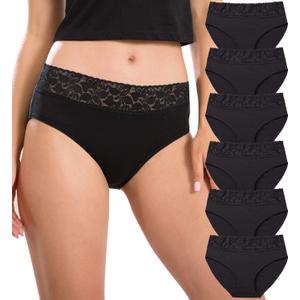 Cotton Hipster Panties for Women Lace Hiphugger Panties Bikini Underwear Pack (Large)