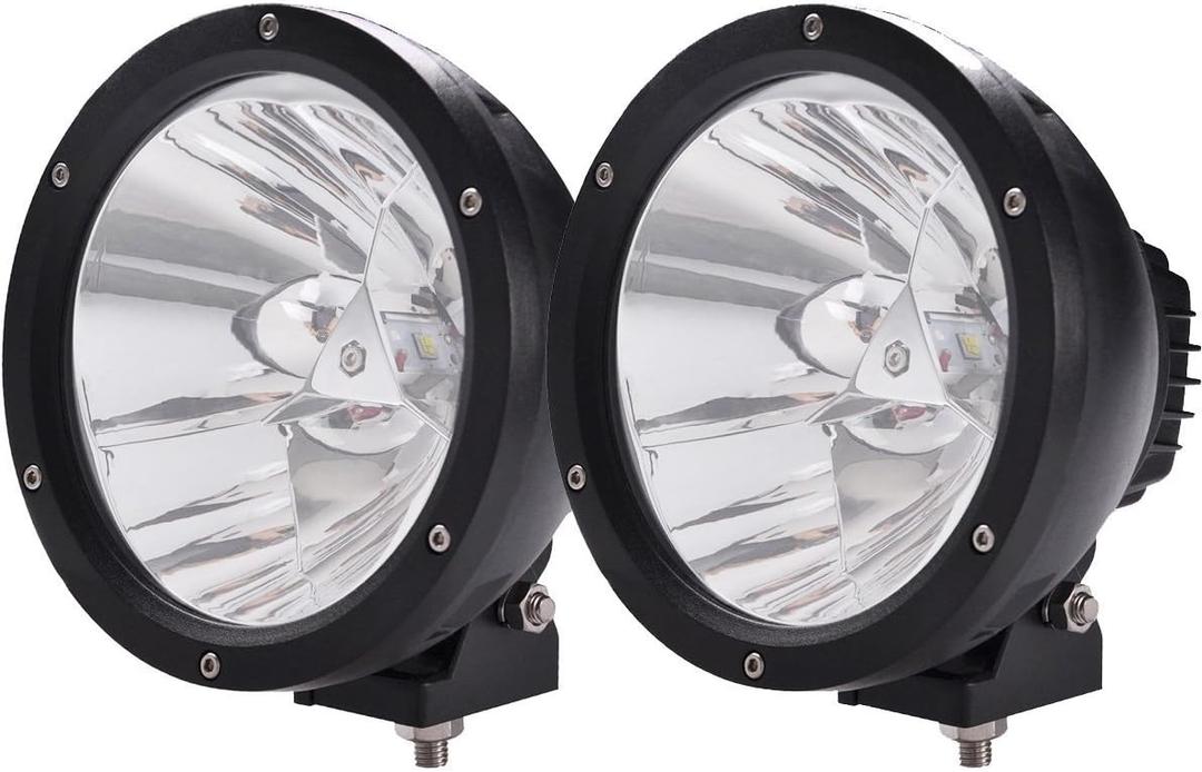 Lightronic Off-Road 7" Round LED Spotlight/Headlight for Motorcycle/Truck, 6000K Cool-White Long-Range Spot Beam High Speed Applications, Corrosion Resistant Waterproof, 12V/24V DC, 2-Pack