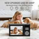 Digital Camera for Kids & Beginners, 4K Digital Camera with 64GB SD Card 16X Zoom Anti-Shake, Compact Point and Shoot Camera with 2.8" Screen, Portable Small Camera for Students, Travel & Gifts Black