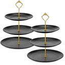 Gerrii Set of 2 Cupcake Display Stands 3 Tier Serving Tray Platters Stainless Steel Cup Cake Tower for Birthday Party Wedding Dessert Cookie Candy(Black)