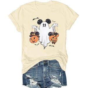 Halloween Shirts Pumpkin Shirt Women: Cute Ghost Shirt Casual Fall Halloween Spooky Season Graphic Short Sleeve Tee Tops, Medium
