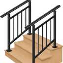 2 Pack 3-Step Hand Rails for Outdoor Steps with Black Balusters