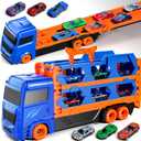 iHaHa Toddlers Truck Toys for 3 4 5 6 Years Old Boys, 6 Diecast Cars, Transport Truck Toys with 61 Inches Race Track for Boys Kids, Toddler Car Birthday Gift Toys Set for Kids Boys Girls