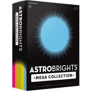 Astrobrights Mega Collection, Colored Paper, "Brilliant" 5-Color Assortment, 625 Sheets, 24 lb/89 gsm, 8.5" x 11 - MORE SHEETS! (91684)