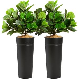 KOL 4.2FT 2-Pack Artificial Fiddle Leaf Fig Tree with Galvanized Steel Black Planter, Realistic Fake Faux Silk Plant & Superbly Crafted Flower Pot, Modern Home Office Living Room Decor Indoor Outdoor