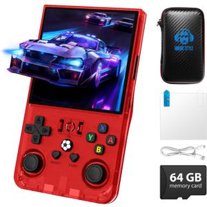 R36MAX Handheld Game Console, Retro Gaming Console with 4000mAh Battery 4.0IPS Screen, Open Source Linux System, with 64GB TF Card Portable Video Gaming Console, Transparent Ruby