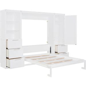 Ball & Cast Ball & Cast Murphy Bed Queen Size,Hideaway Wall Beds with Shelves & Storage Cabinet,Murphy Beds can be Folded,Bedroom Folding Bedframe for Guest Room