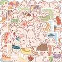 50 Pcs Kawaii Bunny Stickers, Pink Aesthetic Stickers for Water Bottle, Cute Vinyl Waterproof Decals for Laptop Scrapbooking Journaling Bicycle Car Phone for Teens Girls Kids Adult