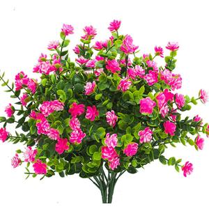 Grunyia Artificial Flowers, Fake Outdoor UV Resistant Plants Faux Plastic Greenery Shrubs Indoor Outside Hanging Planter Home Kitchen Office Wedding, Garden Decor (Pink)