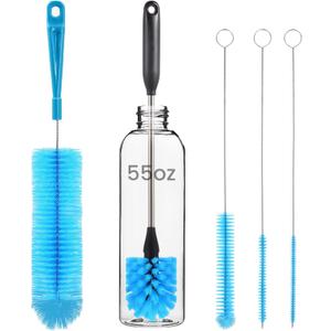 5 Pack Bottle Brush Cleaner, Straw Cleaner Brush & Water Bottle Brush,15in Stainless Steel Brush, 3 Straw Brushes, 3-in-1 Bottle Cleaning Brush for Water Bottle, Coffee Mugs, Straws-Blue