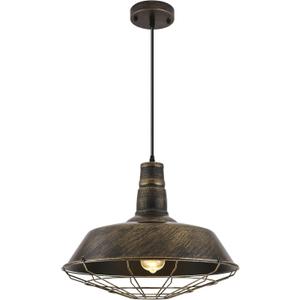 Brass Industrial Pendant Lights 1 Pack, 18.1 Inch Oversized Farmhouse Vintage Pendant Light, Black and Brass Barn Pendant Light with Wire Cage, Island Pendant Lights for Kitchen Warehouse