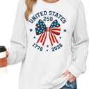 American Flag Sweatshirt for Women USA Sweatshirts 4th of July Casual Cable Knit Long Sleeve Shirts USA Tops (White)