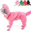 Zunea Waterproof Dog Raincoat with Hood for Small Dogs Rain Poncho Jumpsuit with Rain Boots Puppy Hooded Slicker Rainwear Four-Legged Pet Rain Jacket for Walking Pink M