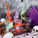 100 Pcs Halloween Party Favors Gift Cups Filler for Student, Trick or Treat Plastic Cups with Lid Silly Straw and Raffia for Classroom Gift Halloween Party Goodie Bag Decoration(Classic,Black)