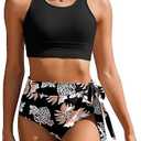 AI'MAGE Womens High Waisted Bikini Set Tummy Control 2 Piece Bathing Suit Modest Racerback Swimsuit 2025 with Tie Side Knot, Size L
