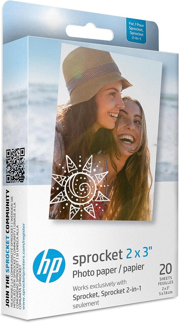HP Sprocket 2x3 Premium Zink Sticky Back Photo Paper (20 Sheets) Compatible with HP Sprocket Photo Printers. HP Sprocket 2x3 Premium Zink Sticky Back Photo Paper (20 Sheets) Compatible with HP Sprocket Photo Printers.