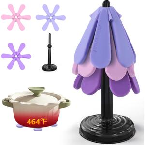 IPOW Festive Silicone Tree Trivet Set for Hot Pots & Pans - Heat-Resistant, Space-Saving Holiday Kitchen Decor & Practical Gift (Dishwasher Safe) Purple