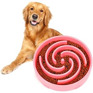 Slow Feeder Maze Puzzle Bowl - Large Dog Non Slip Interactive Food Dishes - Bloat Stop, Choking Prevention - Pink