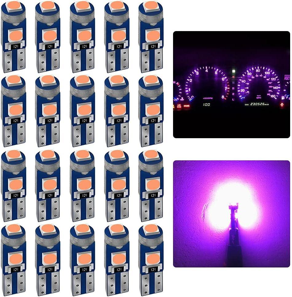 AUXLIGHT 20 Piece T5 LED Bulbs Dashboard Lights 3030 Chipsets 74 37 27 17 2721 Replacements for Interior Dome Door Instrument Panel Cluster Light, Purple (Purple)