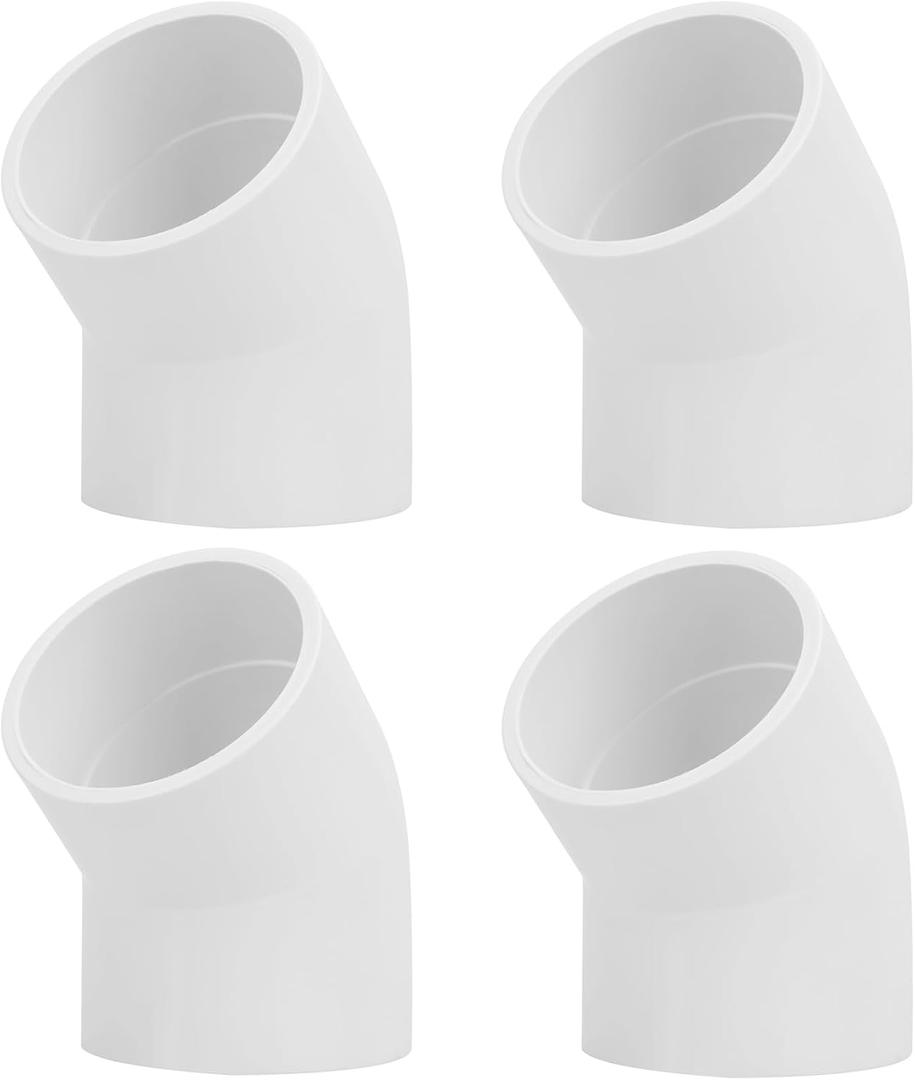 4Pack 2" 45 Degree PVC Elbow Pipe Fitting Connector (Socket x Socket) Furniture Build Grade SCH40 2 Inch 45 Degree Elbow PVC Corner Adapter for Home Sewer Plumbing Water Line