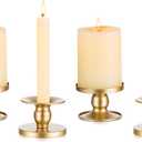 Candle Holders for Pillar Candles, Romadedi Gold Pillar & Taper Candle Holder, Small Metal Candle Stick Candle Holder for Wedding, Dining Room Table Centerpiece, Holiday Decor, 4 Pcs