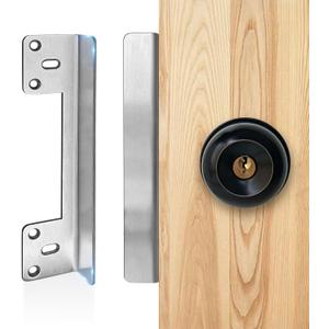 Door Latch Guard Plate 7 with 1 Offset Cover, Satin Nickel, Outswing Door Security Protector Shield, Heavy Duty Version, Door Knob/Deadbolt Latch Protector Plate (1 Pack)